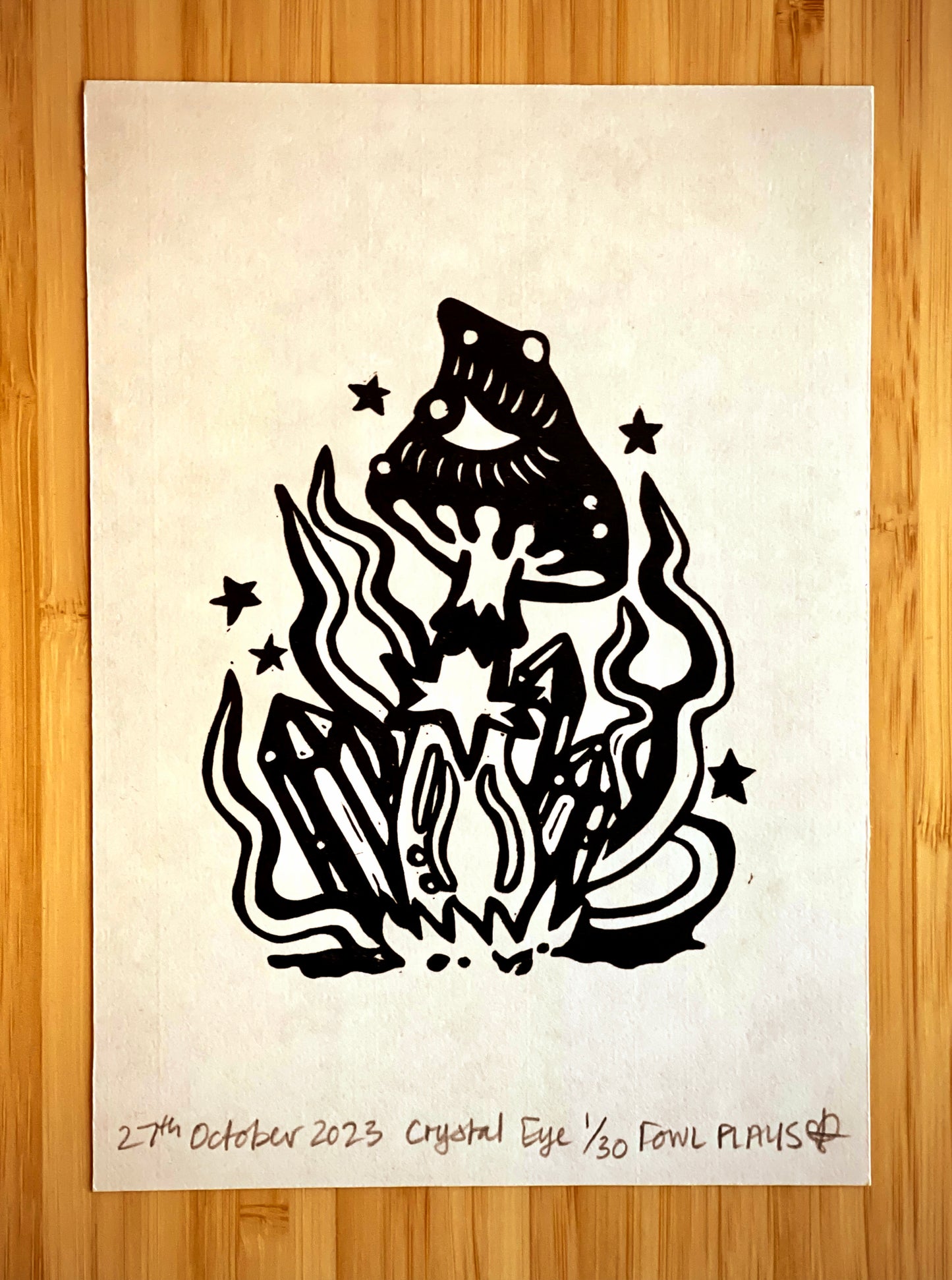 Crystal Eye Mushroom Mini Lino Print