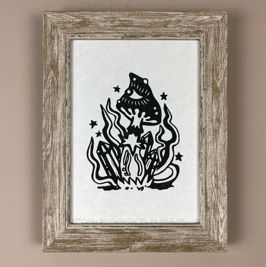 Crystal Eye Mushroom Mini Lino Print