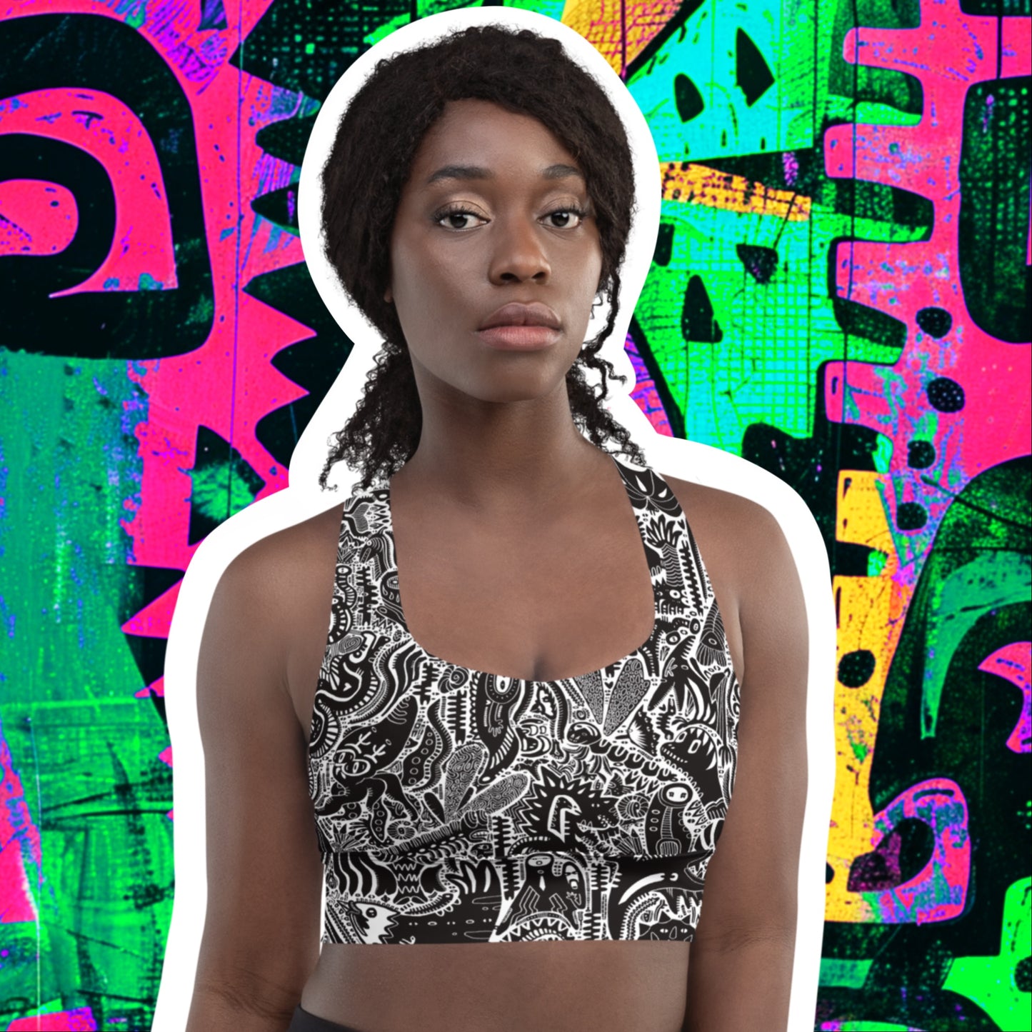 Dinosaur Inspired Sports Bra Black and White