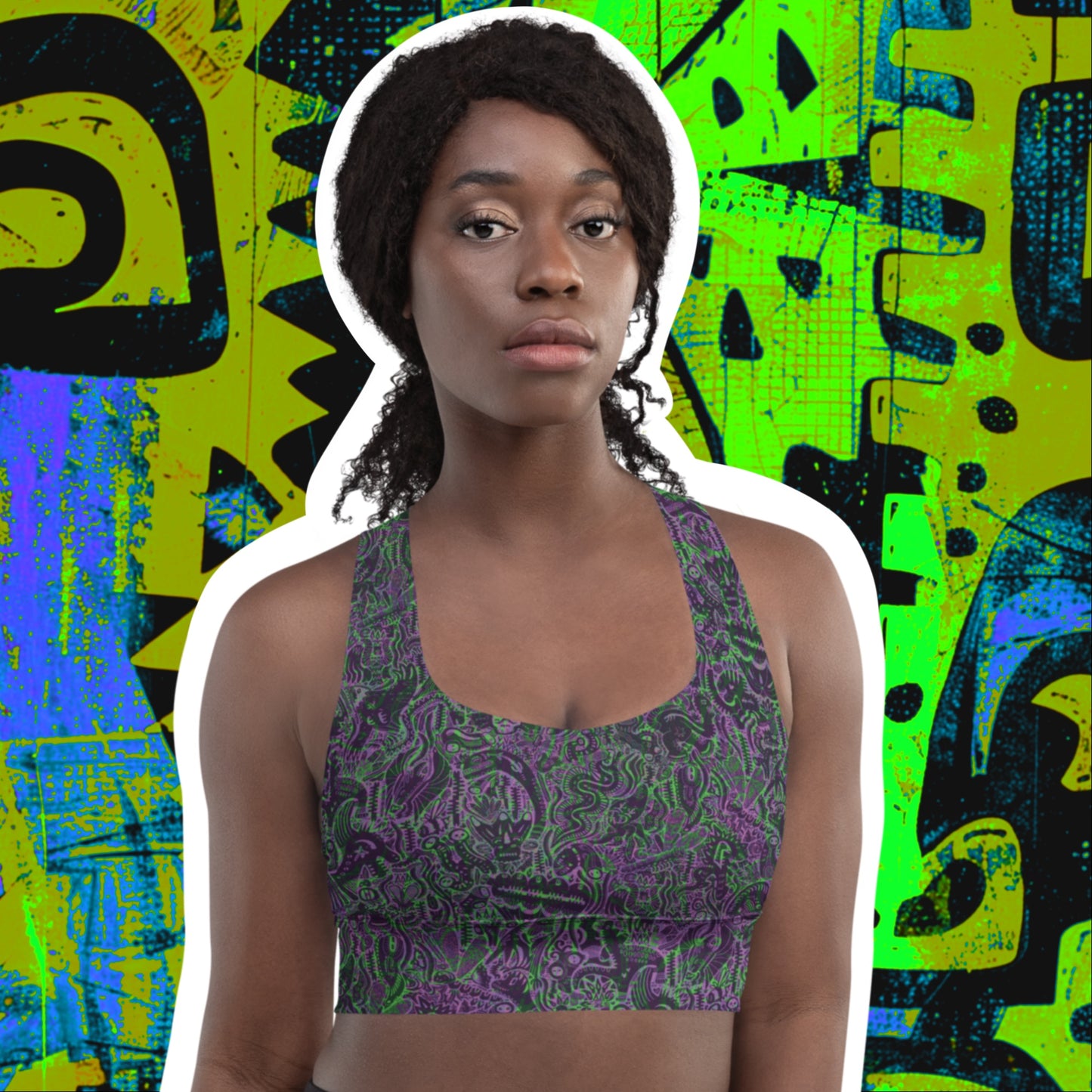 Dinosaur Inspired Sports Bra Green & Purple