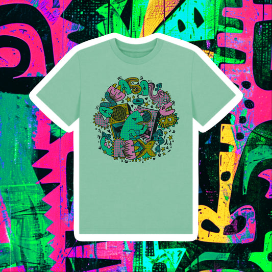 Raveasaurus Rex Dinosaur Kids Unisex Organic Cotton T-shirt Mint