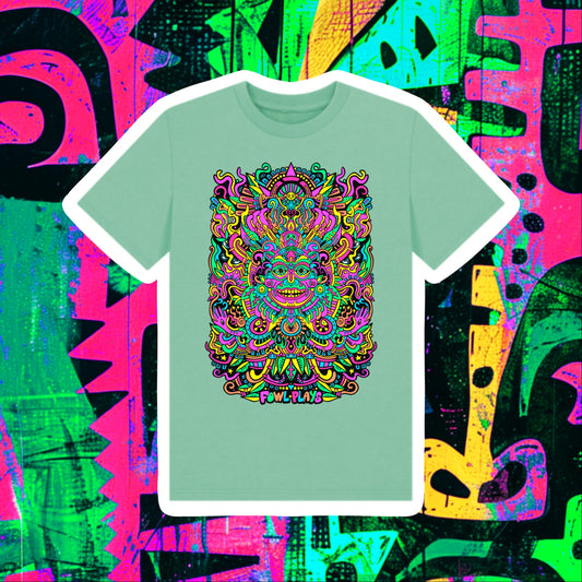 Psychedelic Mask Organic Cotton Kids Unisex T-shirt Bright Mint