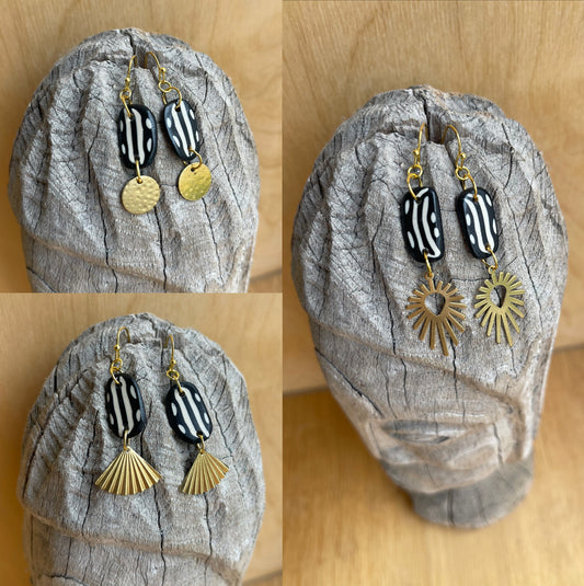 Polymer Clay & Brass Earrings - Tiny Runes