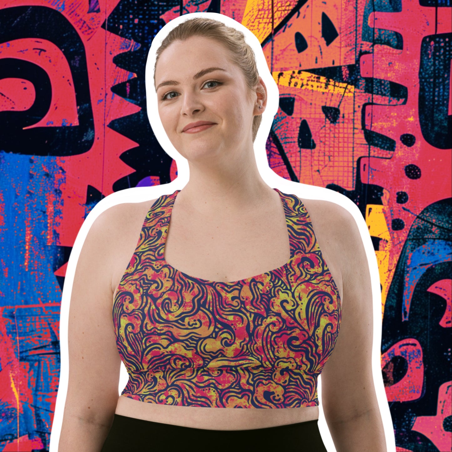 Orange Waves Statement Sports bra