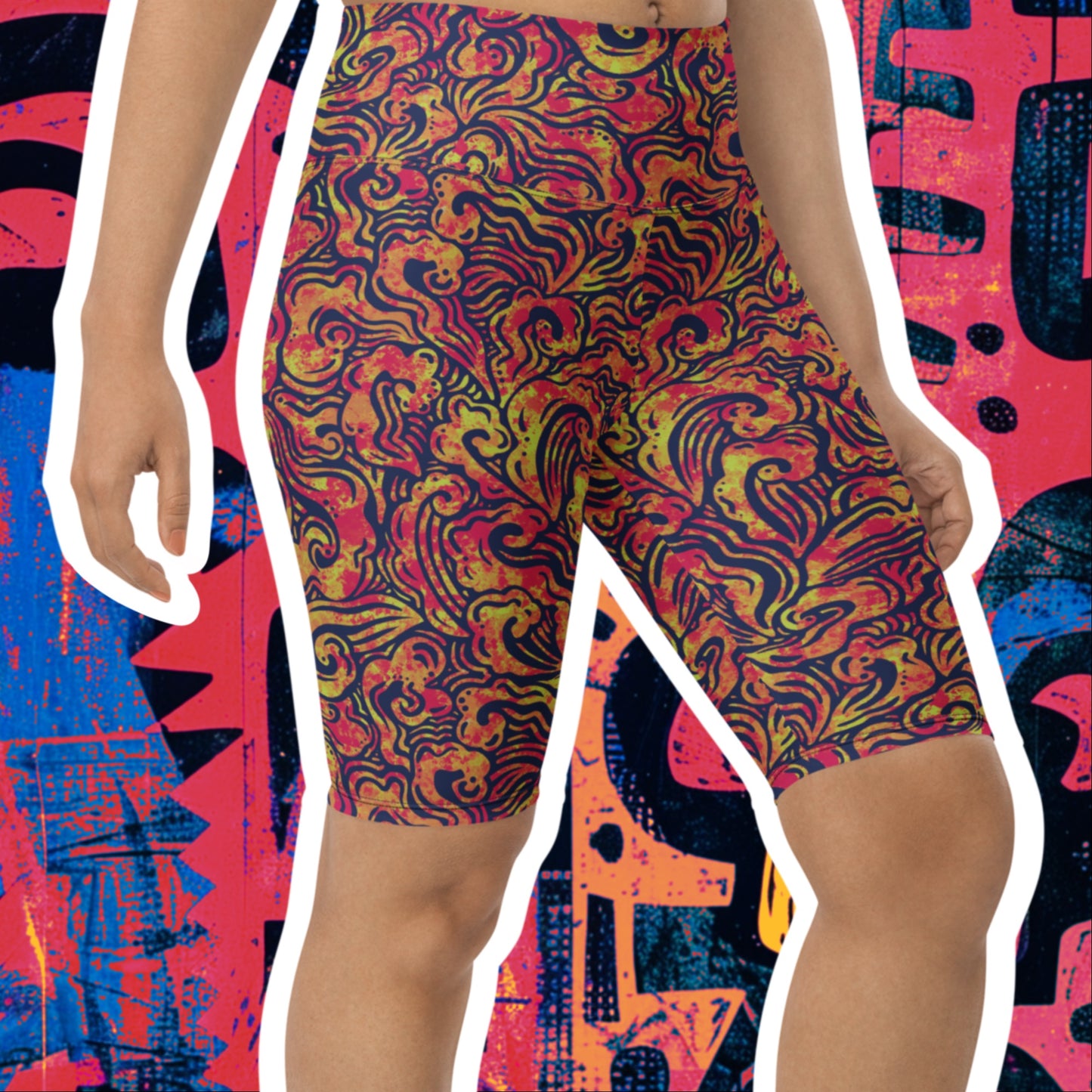 Orange Waves Statement Shorts