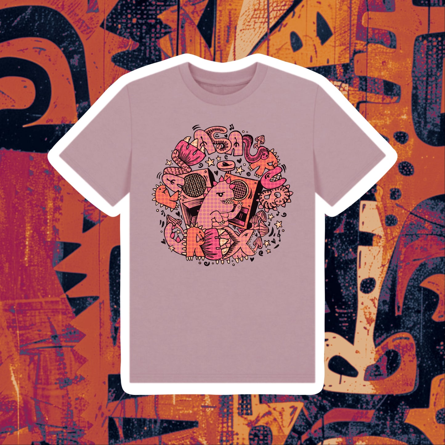 Raveasaurus Rex Dinosaur Kids Unisex Organic Cotton Tshirt Pink