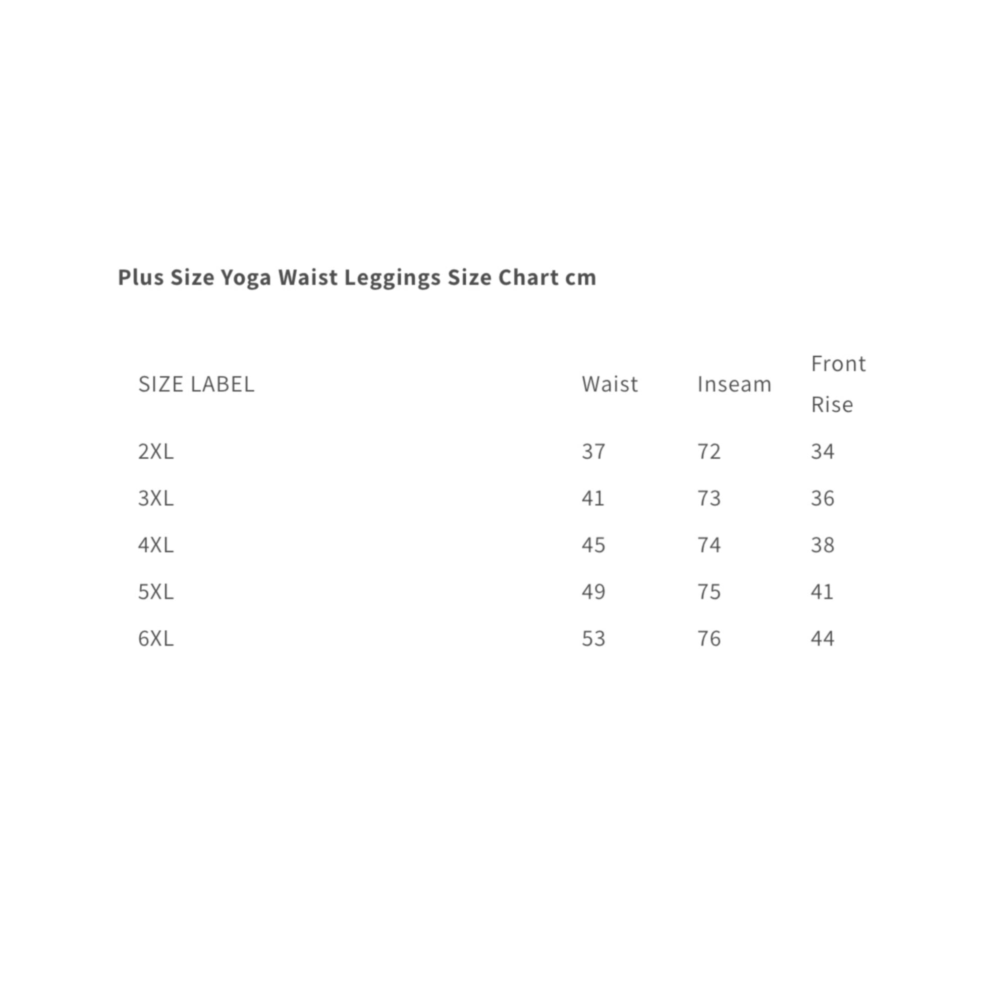 Leggings size chart – yoga, plus size fits