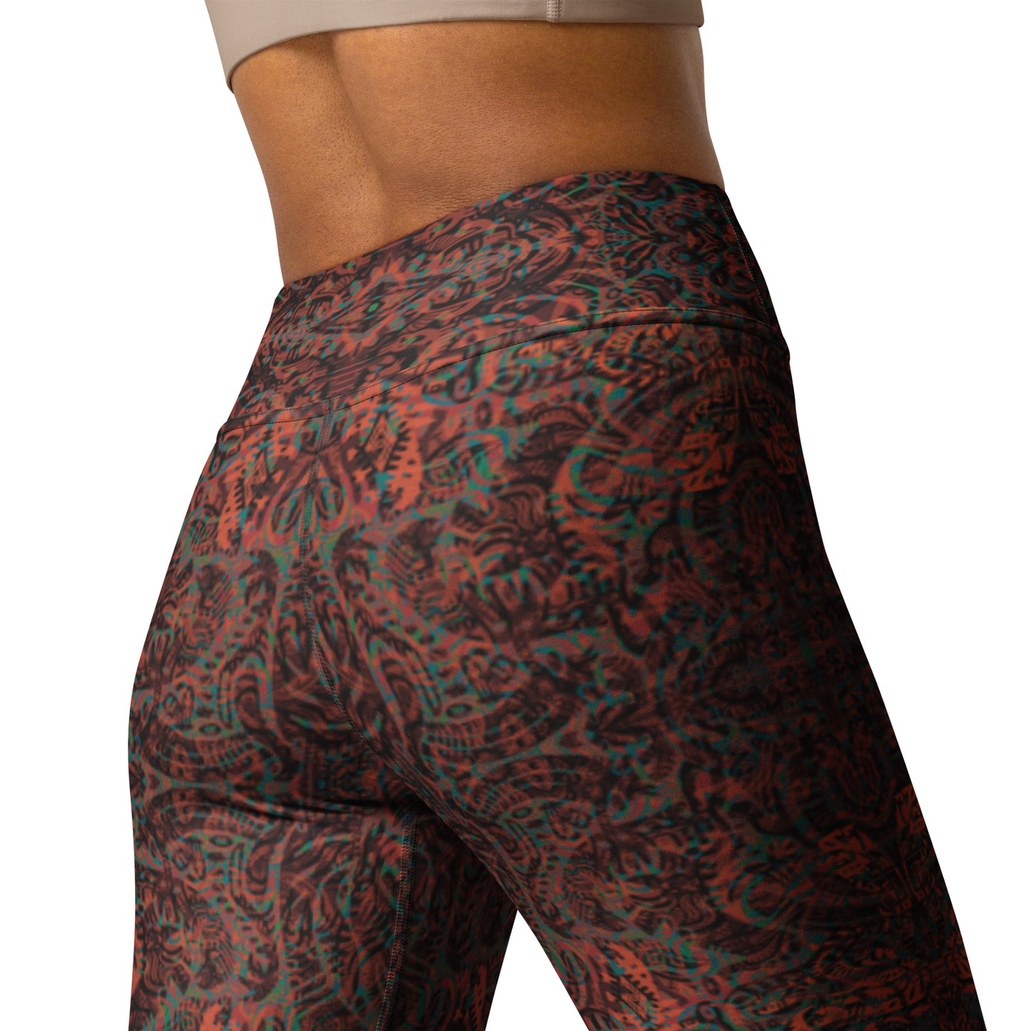 Mandala-inspired activewear pattern close-up top waist