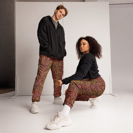 Sand and pink Desert Cactus Joggers – unisex festival streetwear by Fowl Plays Print Emporium