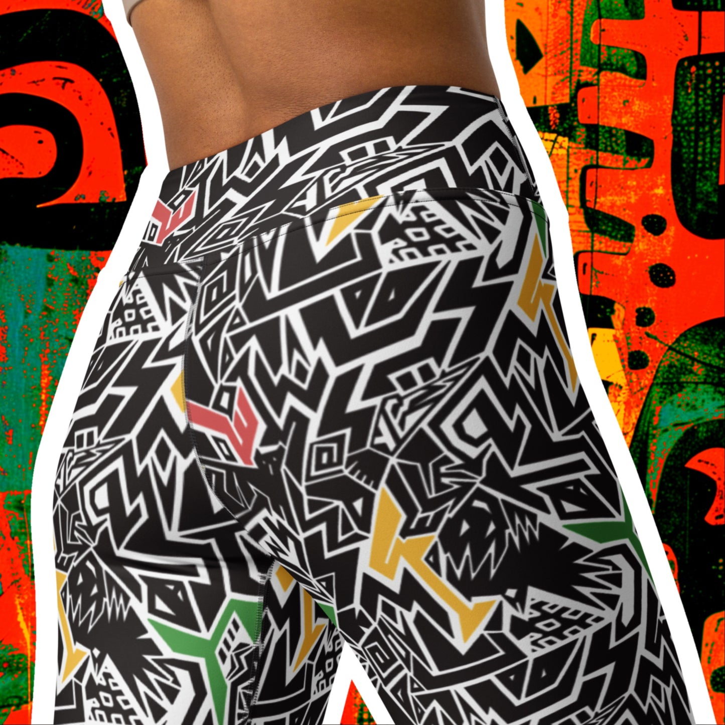 Smile At Life Bold Patterned Leggings Red Gold Green