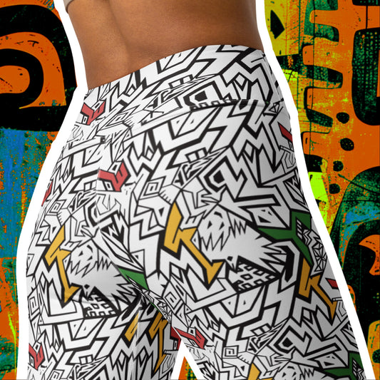 Smile At Life Bold Patterned Leggings White Red Gold Green