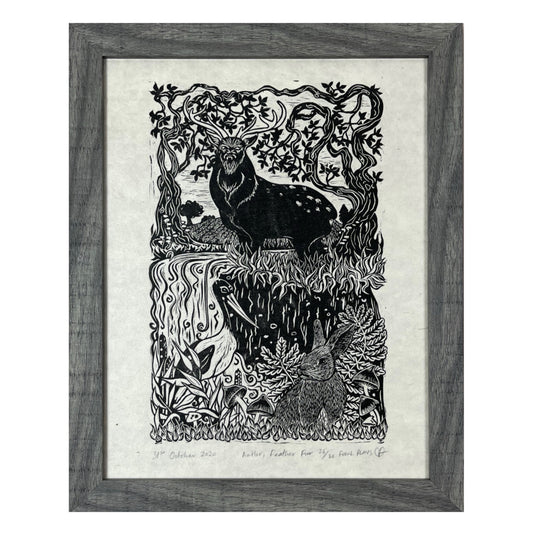 SALE Stag Stork Rabbit Lino Print