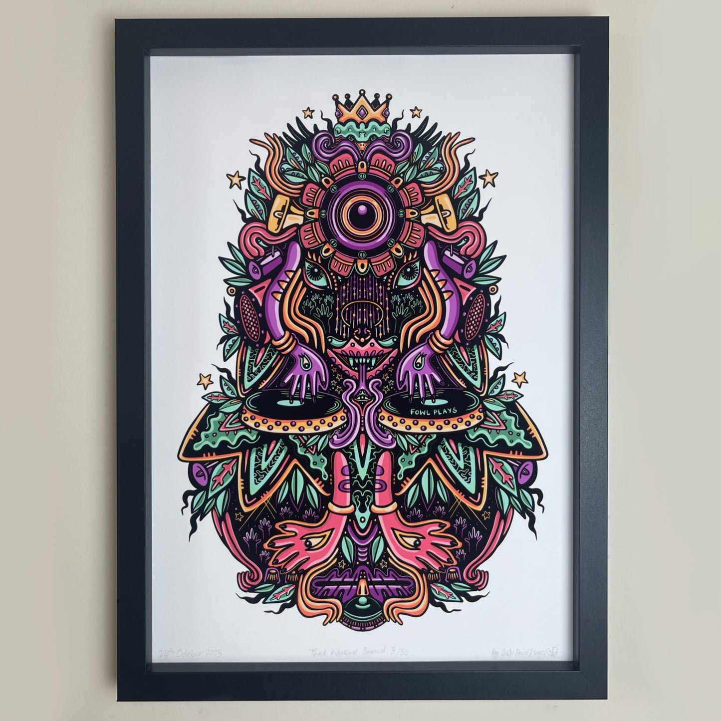 That wicked sound framed art print. Pink purple and green edition.