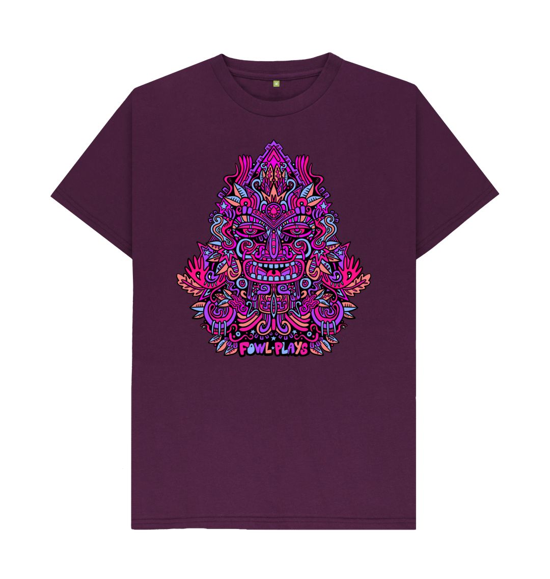 Organic Cotton Purple T-shirt featuring Triangular Mask Purple by Fowl Plays - Sustainable Fashion and Art At Fowl Plays