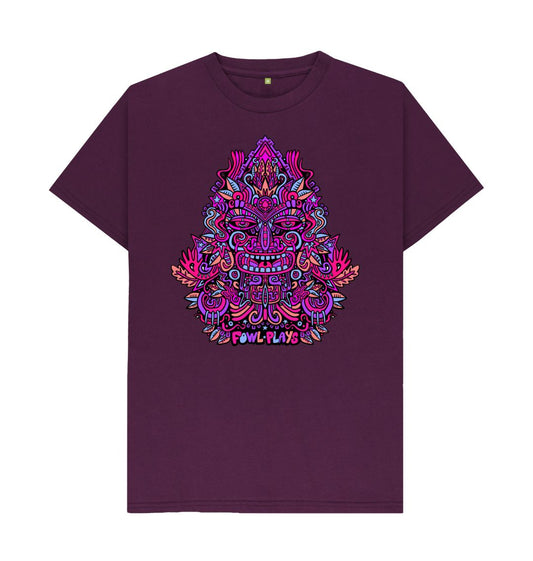 Organic Cotton Purple T-shirt featuring Triangular Mask Purple by Fowl Plays - Sustainable Fashion and Art At Fowl Plays