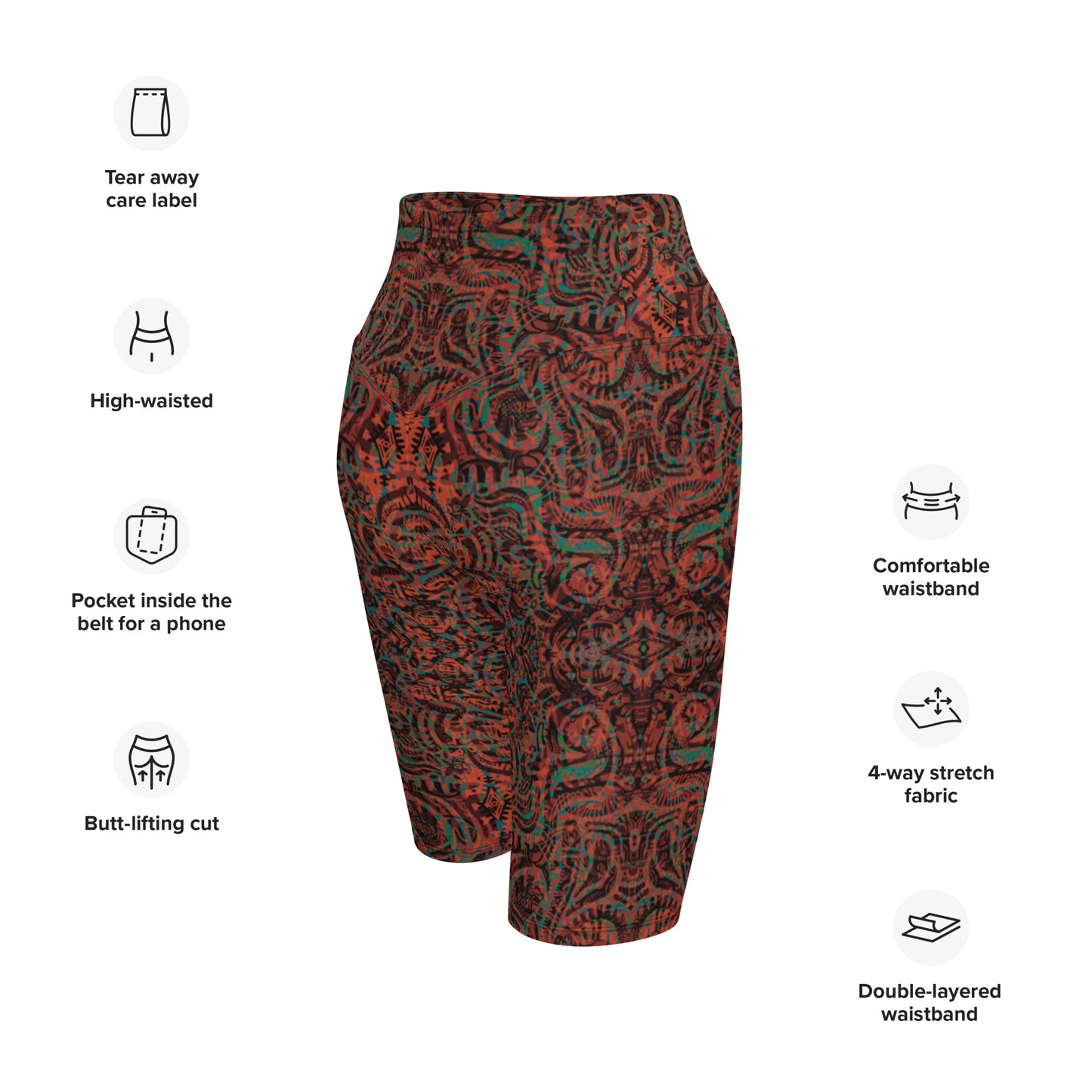 Psychedelic Kaleidoscope Shorts Burnt Orange