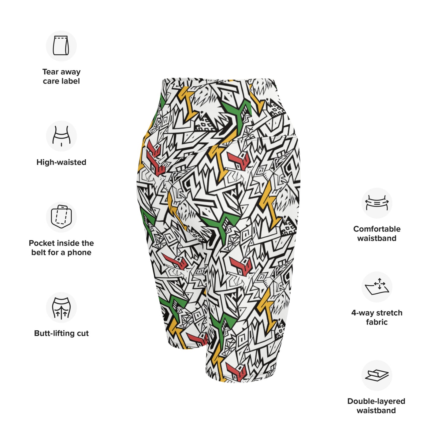 Smile At Life Bold Patterned Shorts White Red Gold Green