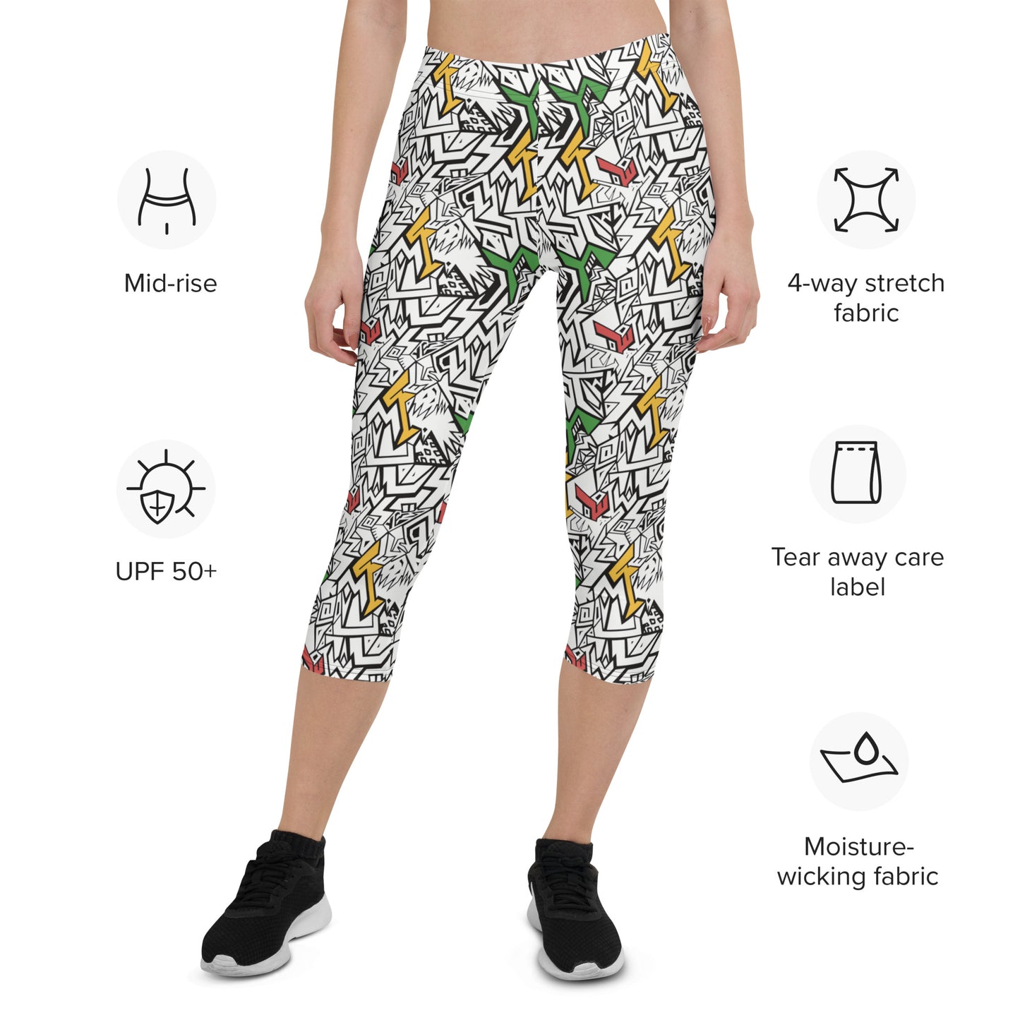 Smile At Life Bold Patterned Leggings White Red Gold Green