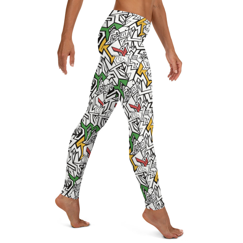 Smile At Life Bold Patterned Leggings White Red Gold Green