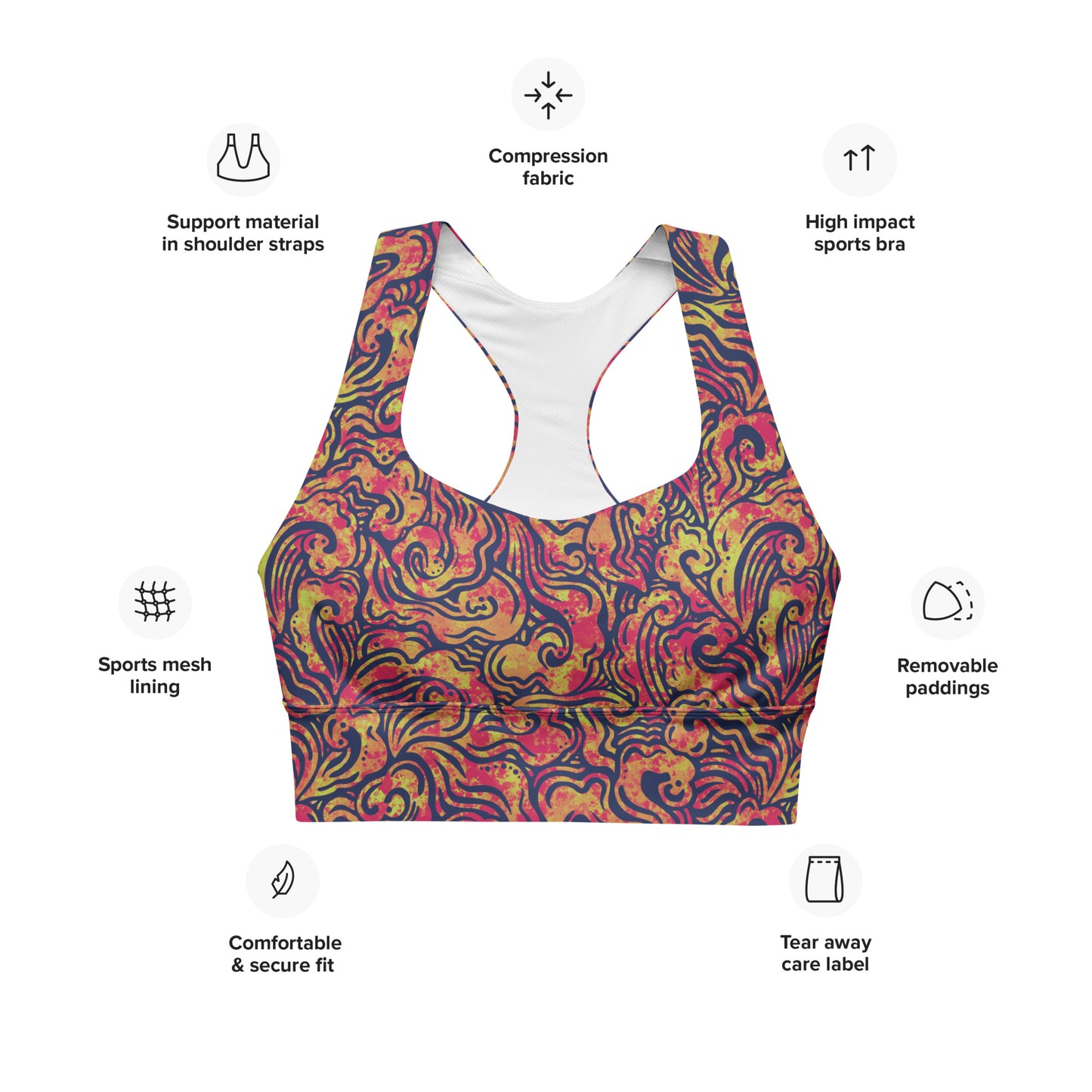 Orange Waves Statement Sports bra