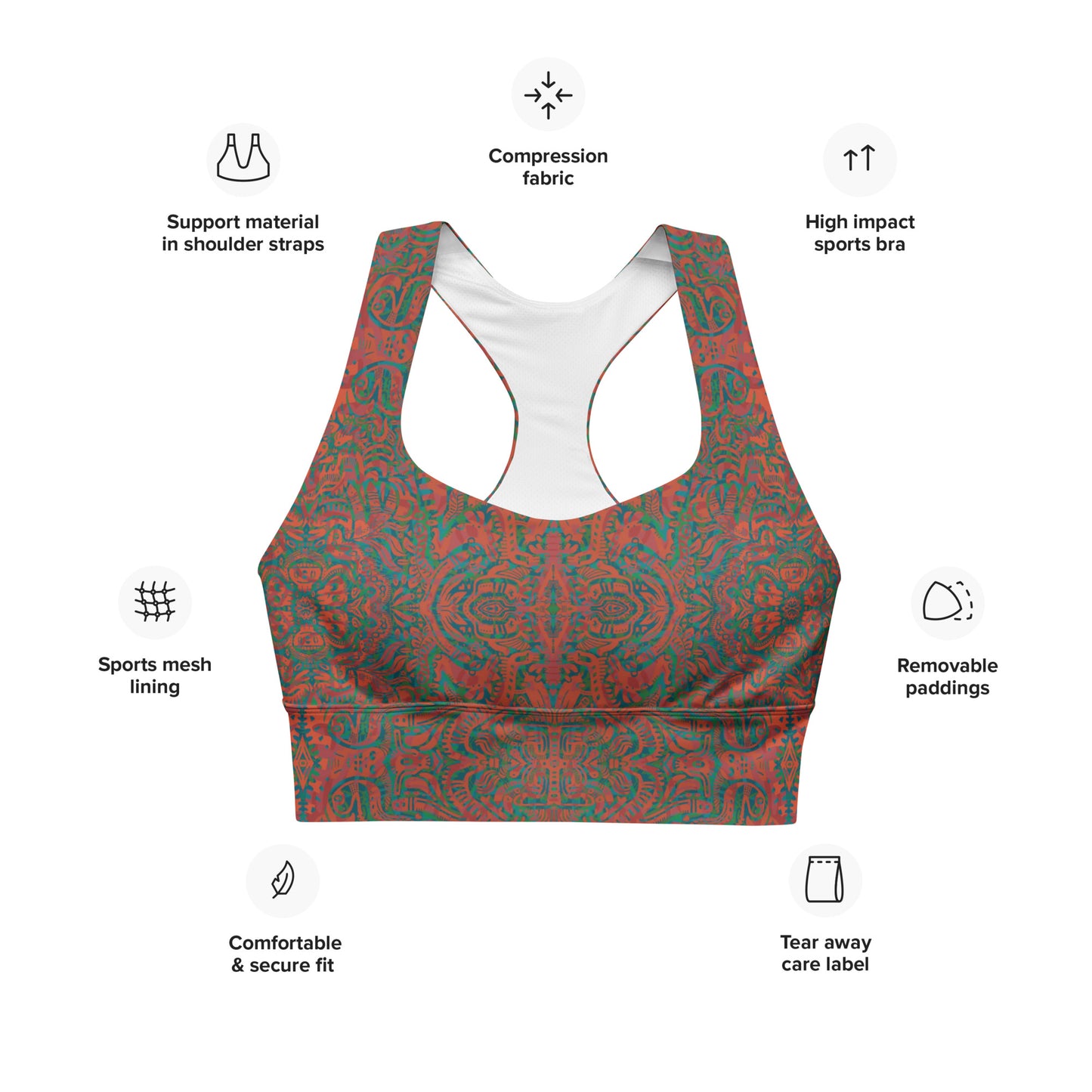 Psychedelic Kaleidoscope Sports Bra Orange Rainbow