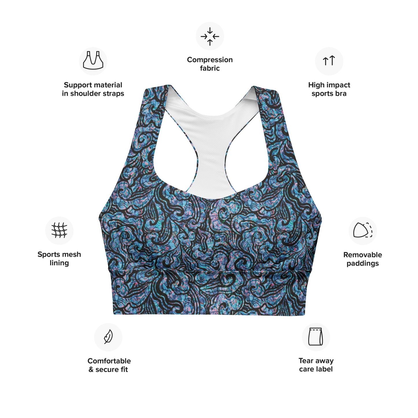 Blue Waves Statement Sports Bra