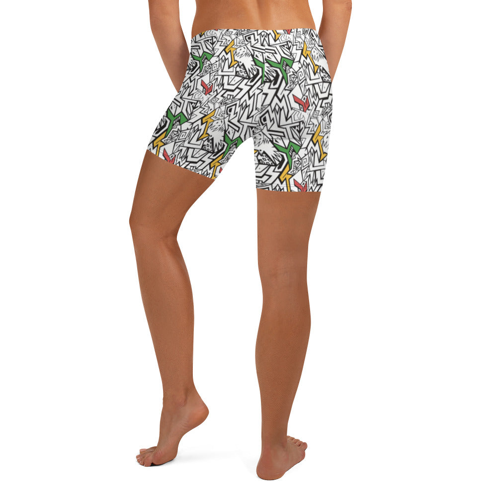 Smile At Life Bold Patterned Shorts White Red Gold Green