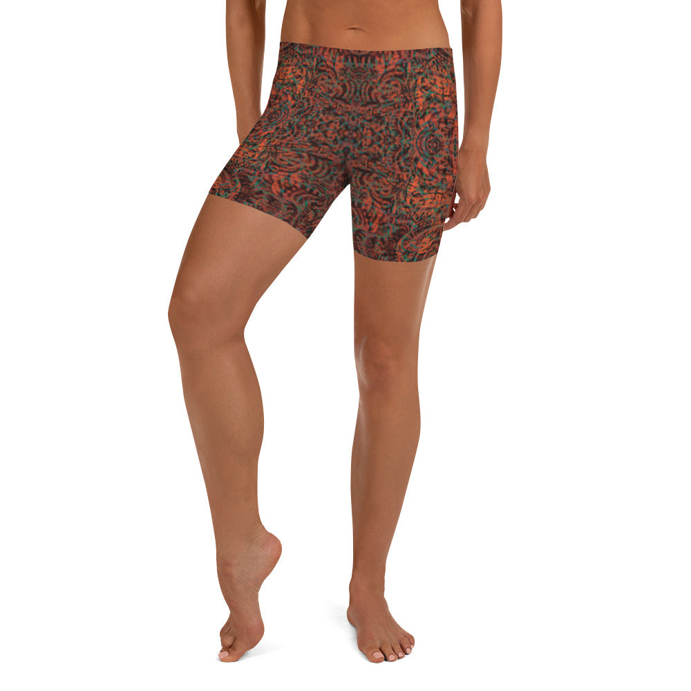 Psychedelic Kaleidoscope Shorts Burnt Orange