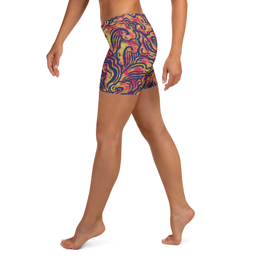 Orange Waves Statement Shorts