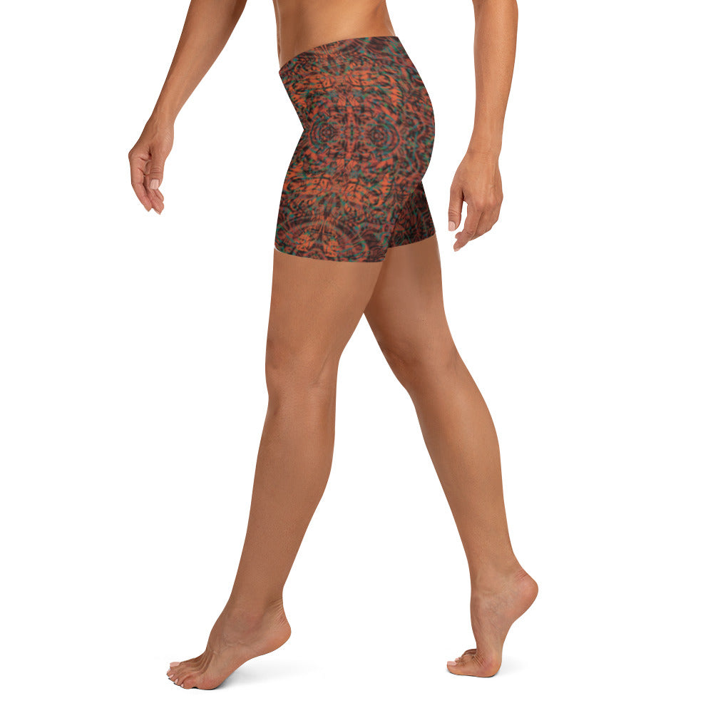 Psychedelic Kaleidoscope Shorts Burnt Orange