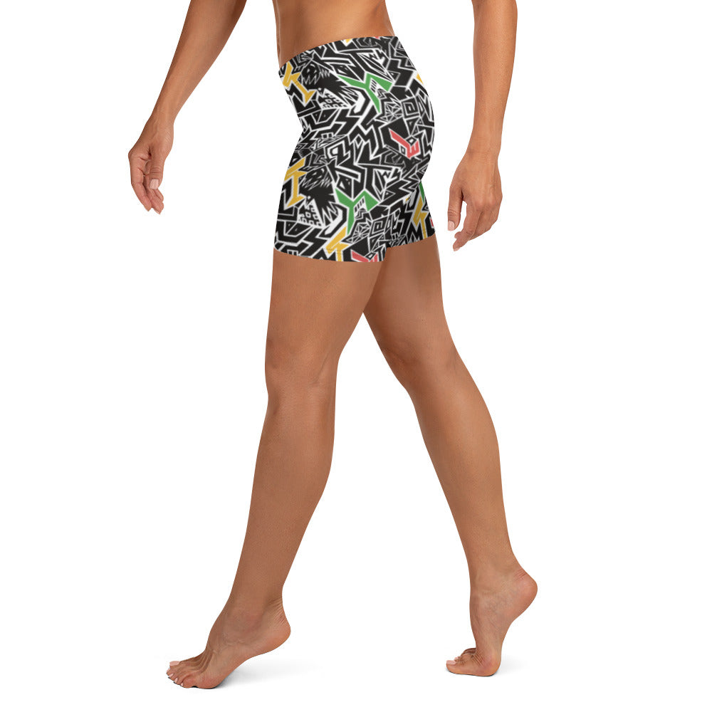 Smile At Life Bold Patterned Shorts Red Gold Green