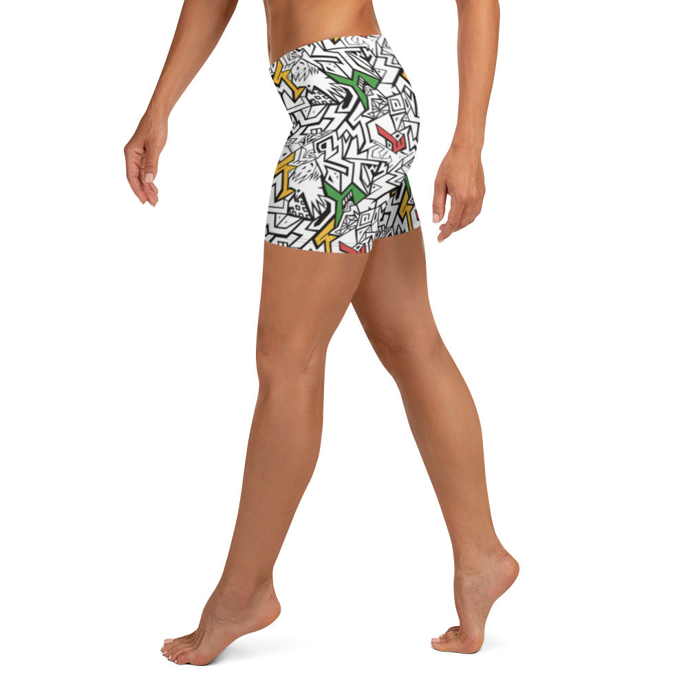 Smile At Life Bold Patterned Shorts White Red Gold Green