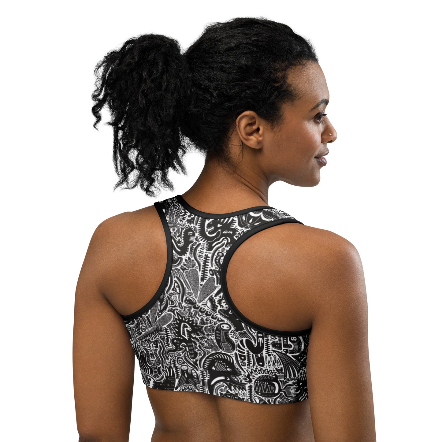 Dinosaur Inspired Sports Bra Black and White