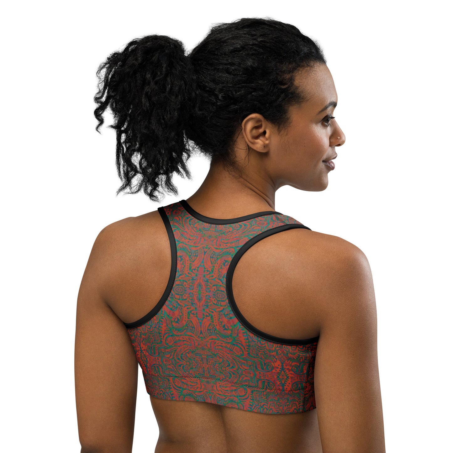 Psychedelic Kaleidoscope Sports Bra Orange Rainbow