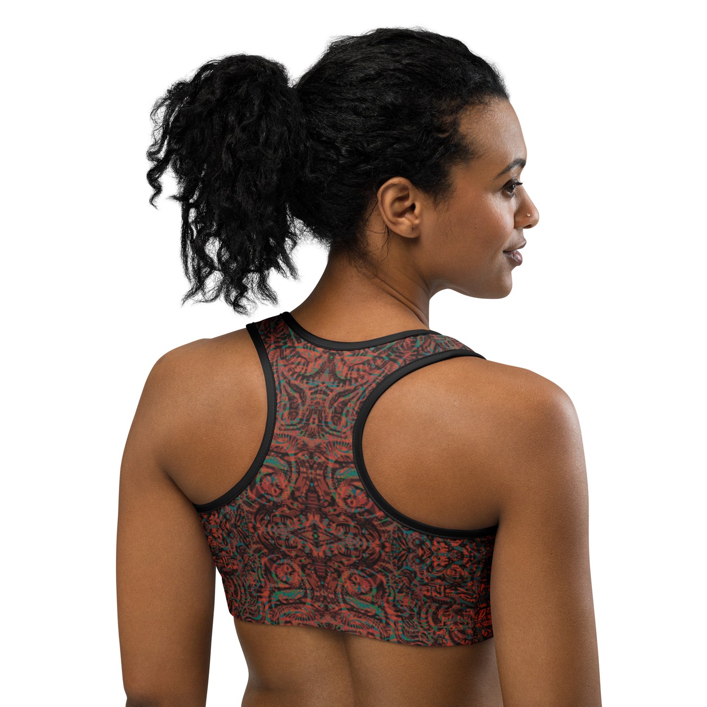 Psychedelic Kaleidoscope Sports Bra Burnt Orange