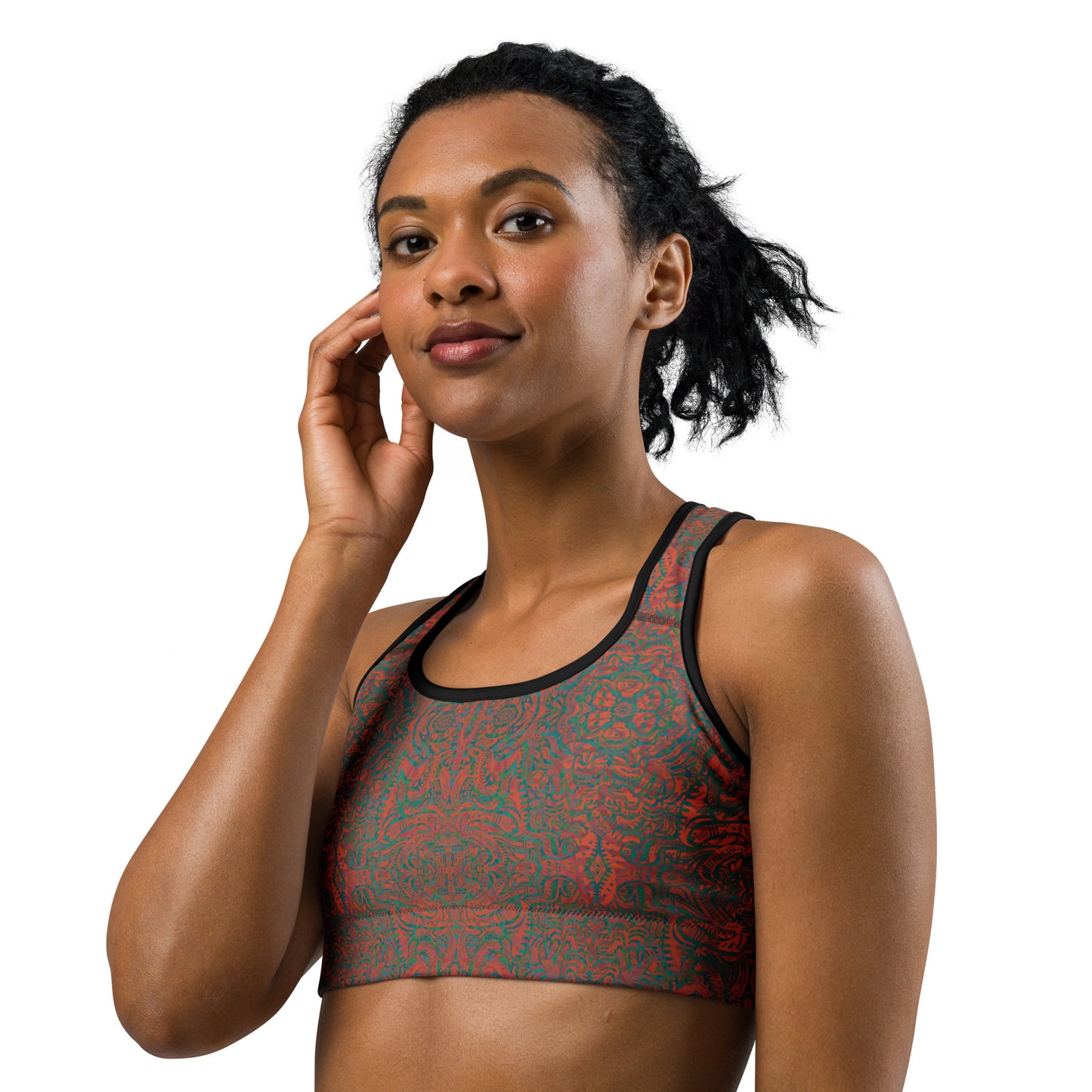 Psychedelic Kaleidoscope Sports Bra Orange Rainbow