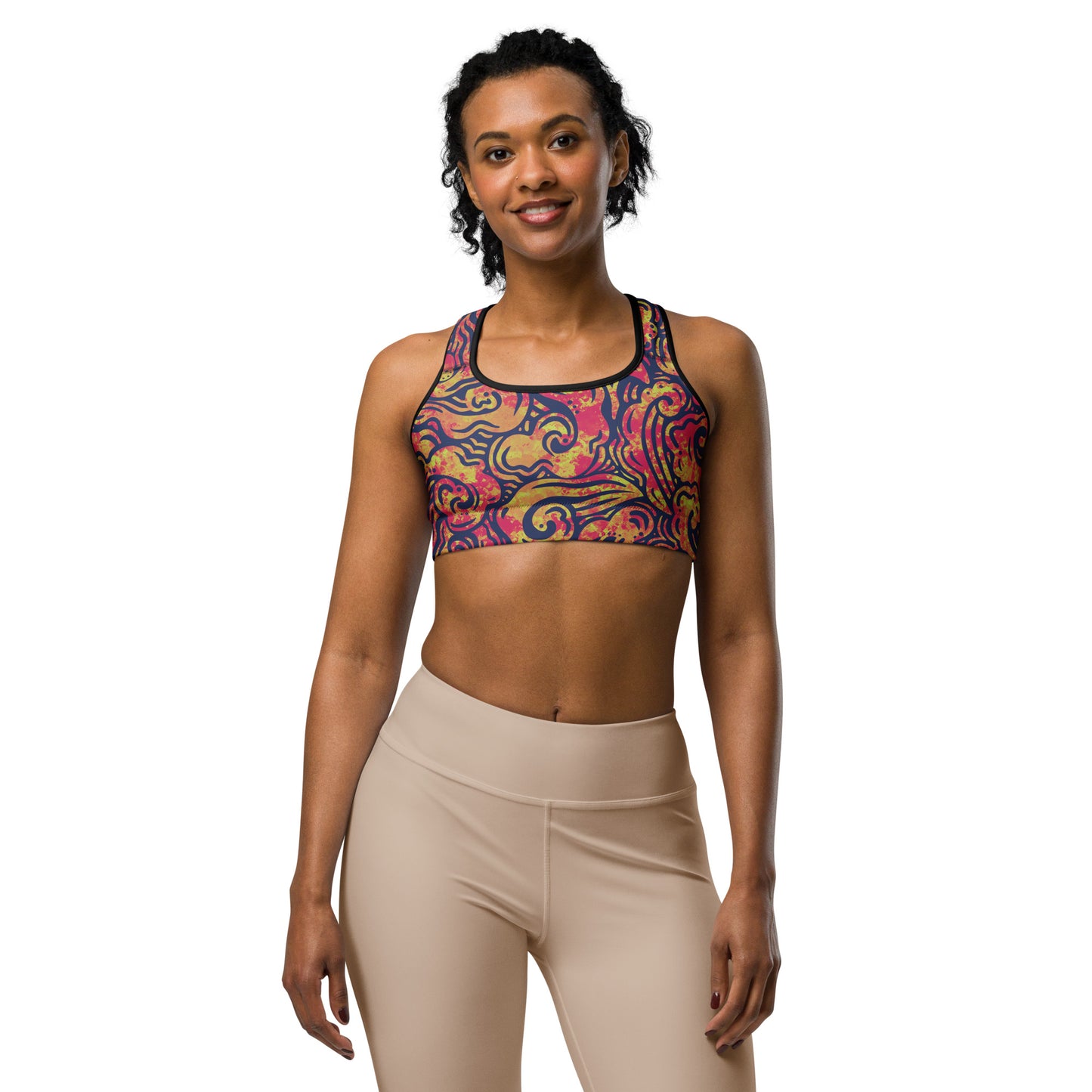 Orange Waves Statement Sports bra