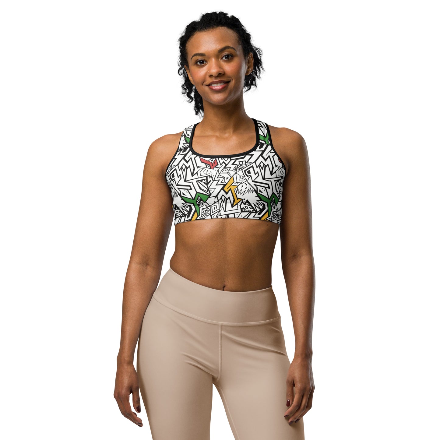 Smile At Life Sports Bra White Red Gold Green