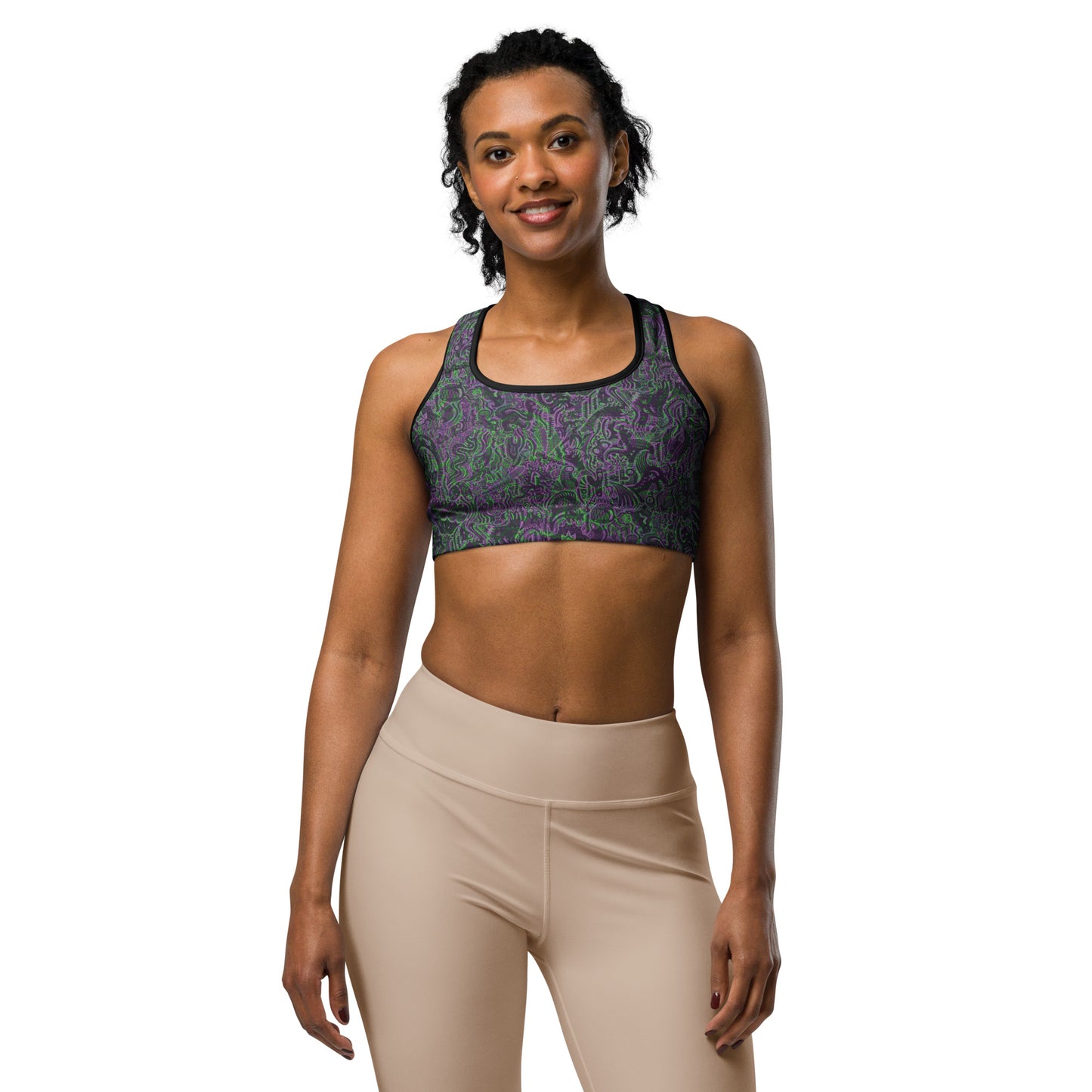 Dinosaur Inspired Sports Bra Green & Purple