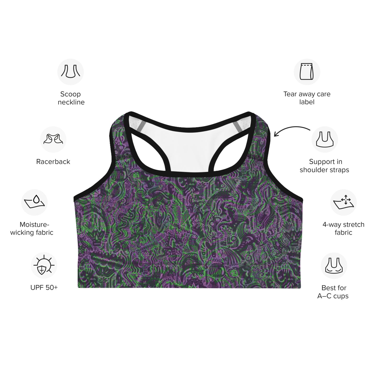 Dinosaur Inspired Sports Bra Green & Purple