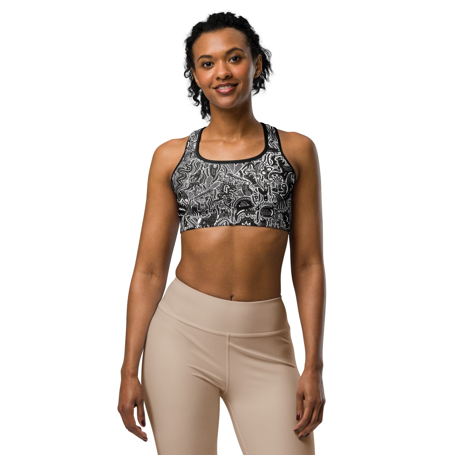 Dinosaur Inspired Sports Bra Black and White