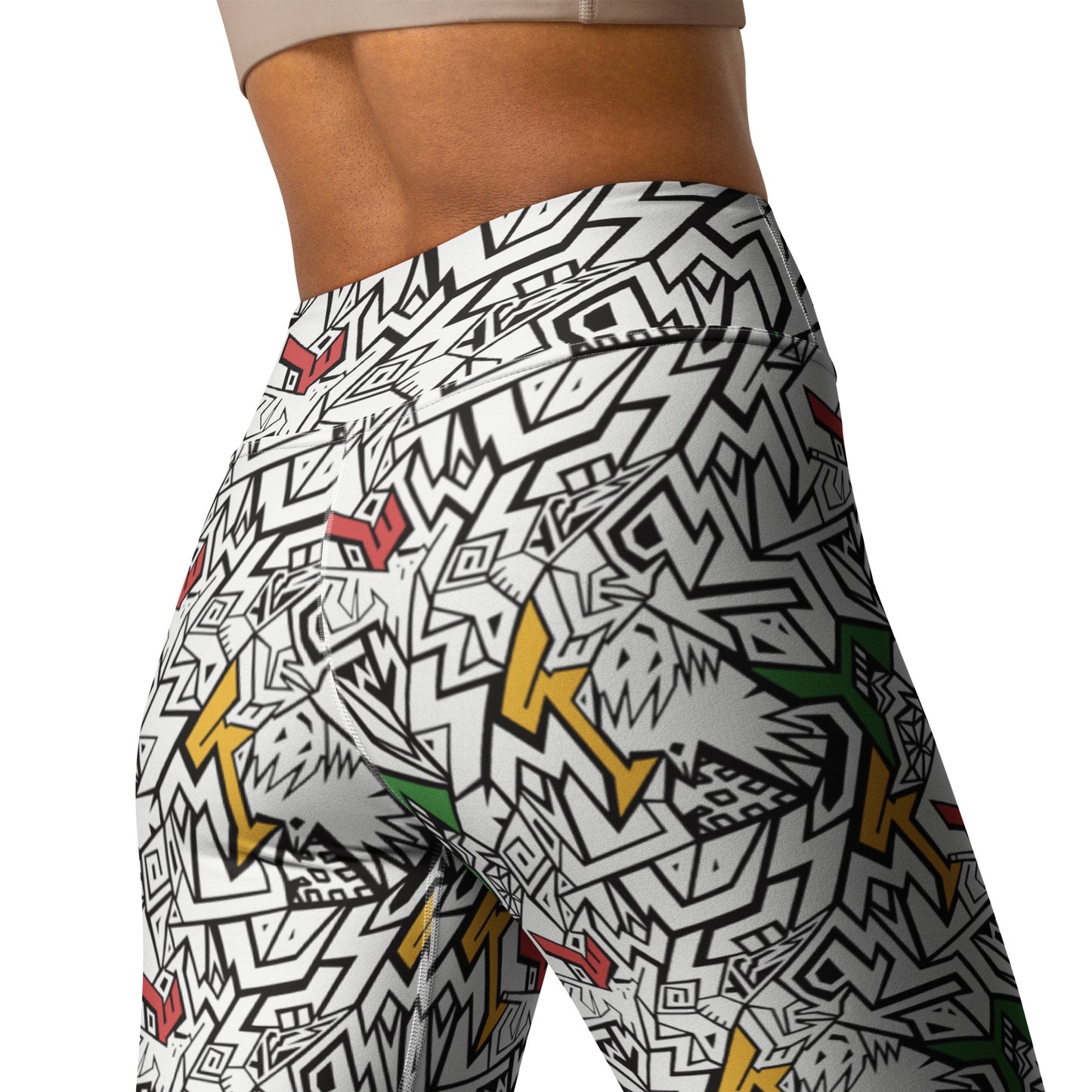 Smile At Life Bold Patterned Leggings White Red Gold Green