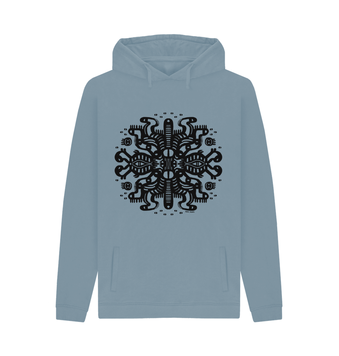 Organic Cotton Stone Blue Hoodie featuring Squidmates by Fowl Plays - Sustainable Fashion and Art At Fowl Plays.