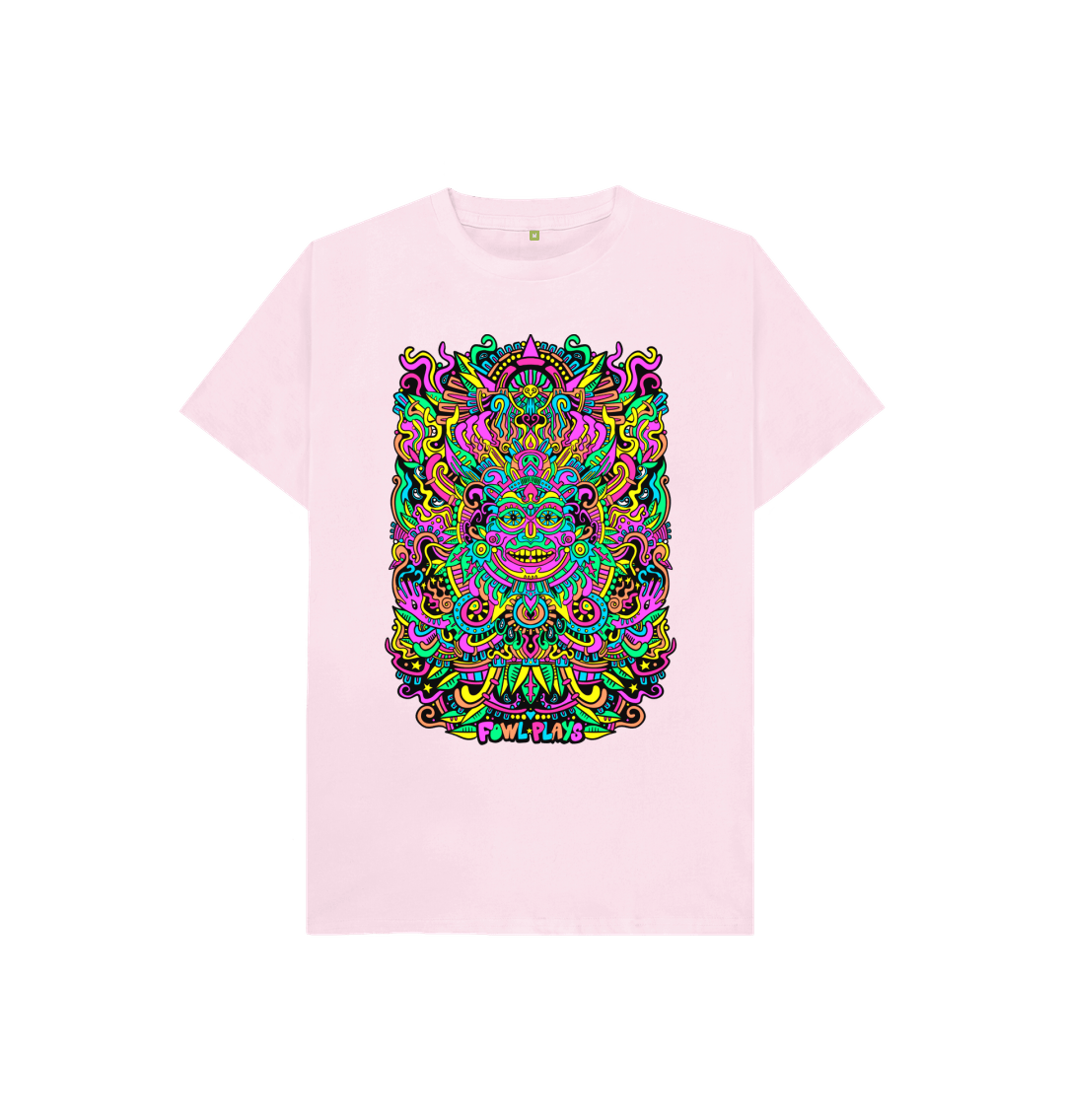 Organic Cotton Pink Kids T-shirt featuring a Psychedelic Mask Bright Pastel Edition by Fowl Plays - Sustainable Fashion and Art At Fowl Plays