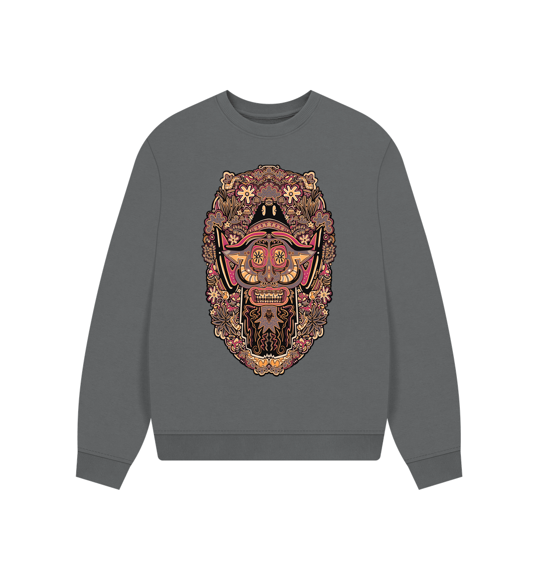 Slate Grey Mushroom Man Ladies Organic Cotton Sweater Autumn