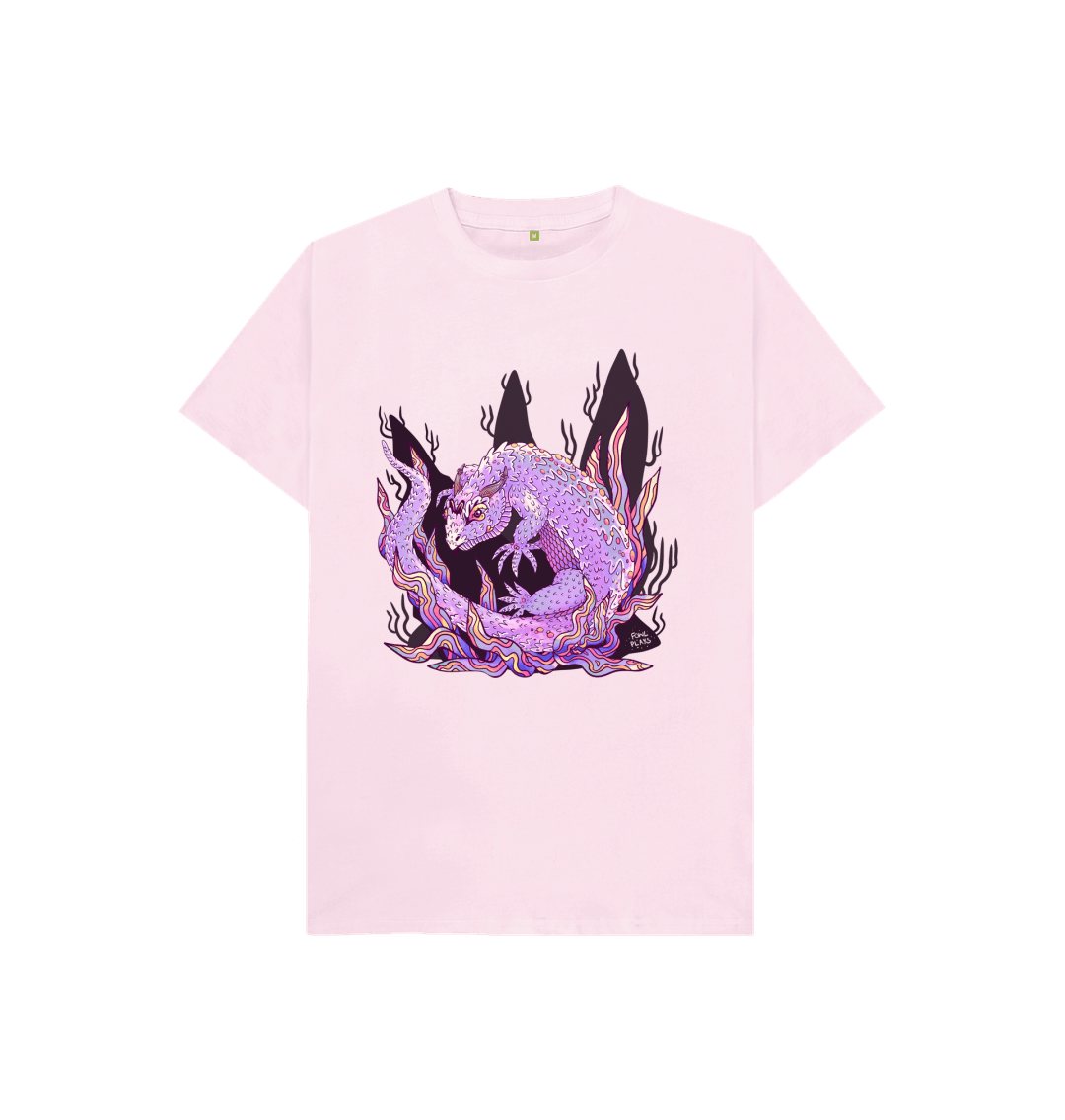 Organic Cotton Kids Pink T-shirt featuring an Armadillo Lizard by Fowl Plays - Sustainable Fashion and Art At Fowl Plays.