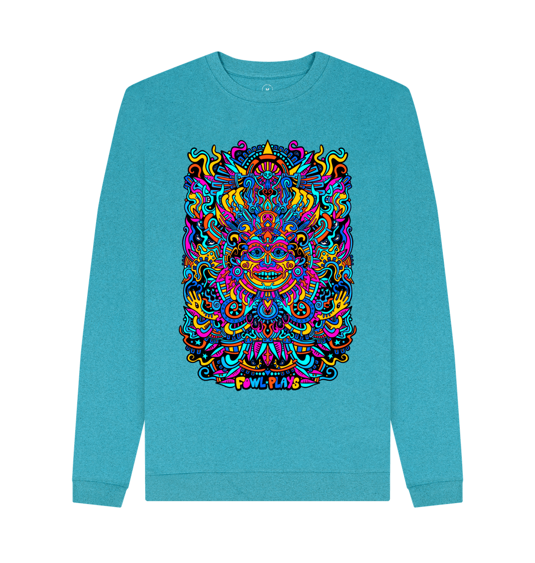 Ocean Blue Psychedelic Mask Unisex Organic Cotton Sweater