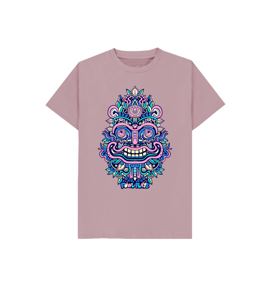 Organic Cotton Mauve Kids T-shirt featuring Smiling Mask Pastel by Fowl Plays - Sustainable Fashion and Art At Fowl Plays