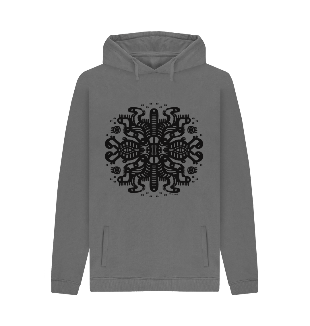 Organic Cotton Slate Grey Hoodie featuring Squidmates by Fowl Plays - Sustainable Fashion and Art At Fowl Plays.