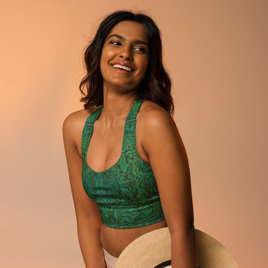 Emerald green and turquoise desert-inspired crop top – Cactus County Emerald by Fowl Plays Print Emporium